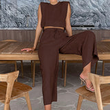 To-delt loungewear sæt med crop top og bukser