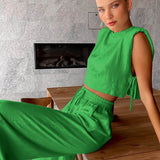 To-delt Loungewear Sæt med Ærmeløs Croptop og Løse Bukser