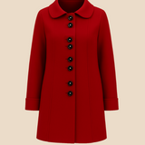 Klassisk uldlook damejakke med store knapper og elegant krave