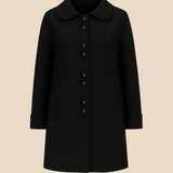 Klassisk uldlook damejakke med store knapper og elegant krave