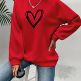 Sweatshirt med Hjertemotiv og Afslappet Pasform
