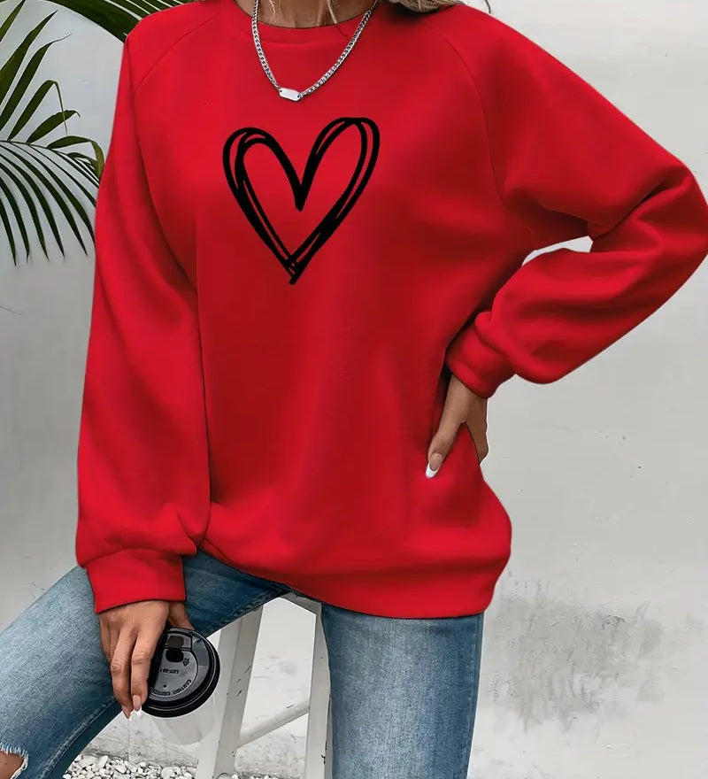 Sweatshirt med Hjertemotiv og Afslappet Pasform