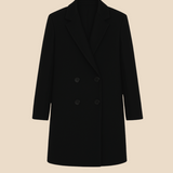 Stilren dobbeltradet damefrakke i uldlook med moderne pasform