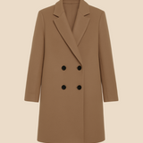 Stilren dobbeltradet damefrakke i uldlook med moderne pasform