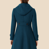 Elegant uldinspireret vinterfrakke til kvinder med hætte og A-form