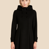 Elegant uldinspireret vinterfrakke til kvinder med hætte og A-form
