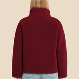 Blød teddy fleecejakke til kvinder med høj krave og lynlås