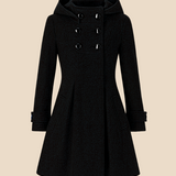 Elegant uldinspireret vinterfrakke til kvinder med hætte og A-form