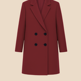 Stilren dobbeltradet damefrakke i uldlook med moderne pasform