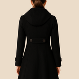 Elegant uldinspireret vinterfrakke til kvinder med hætte og A-form