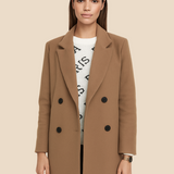 Stilren dobbeltradet damefrakke i uldlook med moderne pasform