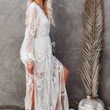 Boheme Blonde Maxikjole med Dyb V Hals og Elegant Slids