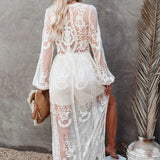 Boheme Blonde Maxikjole med Dyb V Hals og Elegant Slids