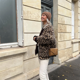 Leopardmønstret Teddyjakke med Oversized Pasform