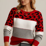 Leopard Striktrøje med Farveblok – Trendy og Komfortabel Stil