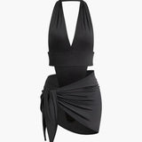 To-delt Halterneck Sæt med Knyttet Mini Nederdel – Night Luxe Look