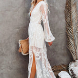 Boheme Blonde Maxikjole med Dyb V Hals og Elegant Slids