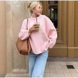 Lyserød striktrøje til kvinder – Oversize sweater i pastelfarve