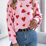 Pink sweater med røde hjerter – Romantisk og trendy strik til kvinder