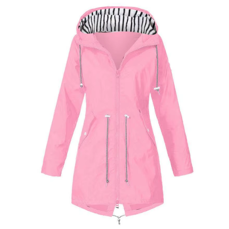 Let og vandafvisende damejakke med hætte og justerbar pasform