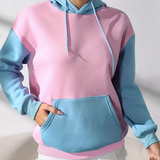 Pastel pink og blå hoodie – colorblock hættetrøje i unisex look