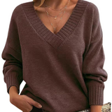 Dame sweater med V-hals og afslappet pasform