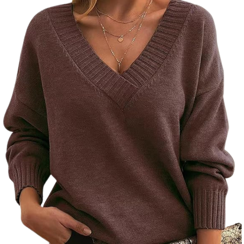 Dame sweater med V-hals og afslappet pasform