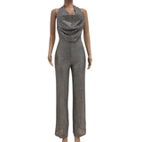Festjumpsuit med Pailletter og Draperet Halterneck