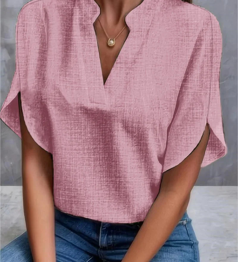 Dame Bluse Kortærmet V-Hals | Elegant og Komfortabel