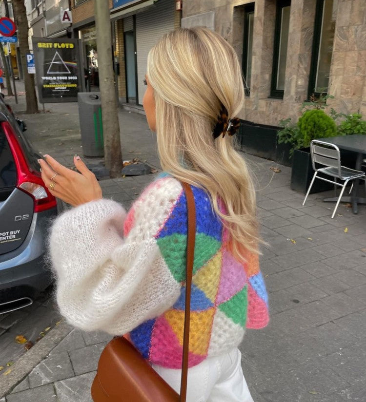 Håndstrikket chunky cardigan med striber