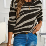 Zebra striktrøje i sort og beige – Dyreprint sweater til kvinder