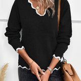 Beige dame striktrøje med V-hals – Elegant og blød sweater til hverdag