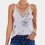 Camisole-top med blondedetaljer og leopardprint til kvinder