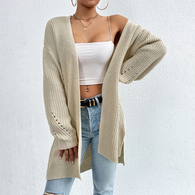 Lyseblå åben strikket cardigan – afslappet og feminin layering