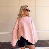 Lyserød striktrøje til kvinder – Oversize sweater i pastelfarve