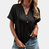Casual T-shirt med V-udskæring og knapper til kvinder