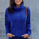 Brun kabelstrik rullekrave sweater til kvinder – Varm vintertrøje