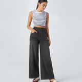 Højtaljede stretch wide-leg jeans – formende og komfortable