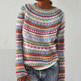 Farverig mønsterstrikket sweater i nordisk stil – dame