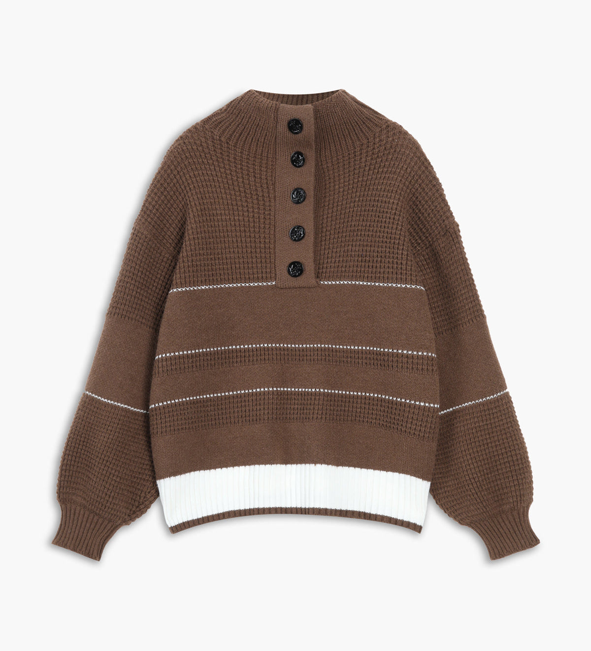 Offwhite striktrøje med høj krave og knapper