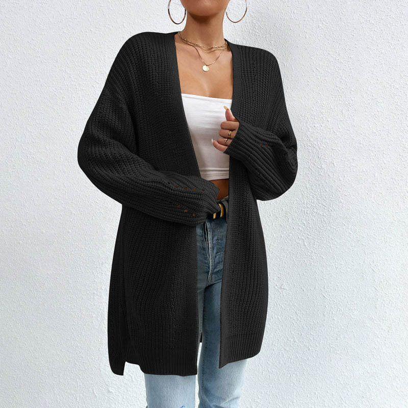 Lyseblå åben strikket cardigan – afslappet og feminin layering