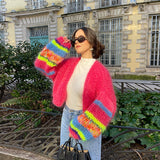 Håndstrikket chunky cardigan med striber