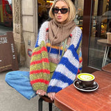 Farverig striktrøje til kvinder – Oversize flerfarvet sweater