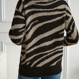 Zebra striktrøje i sort og beige – Dyreprint sweater til kvinder