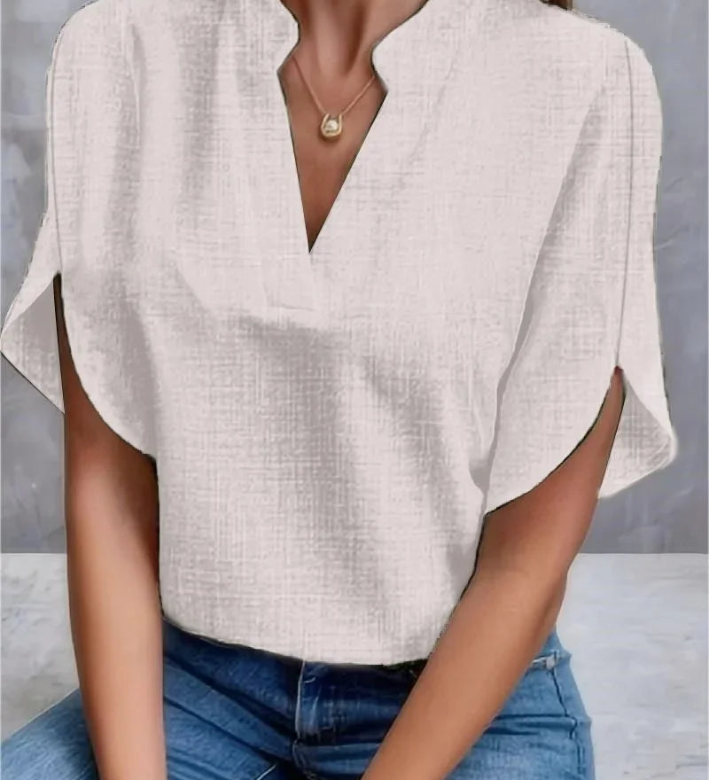 Dame Bluse Kortærmet V-Hals | Elegant og Komfortabel