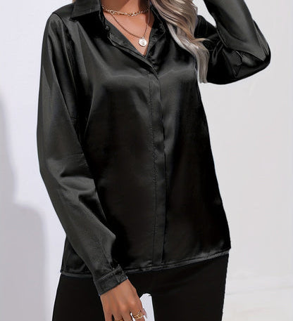 Dame Bluse Langærmet Satinlook | Elegant og Stilfuld