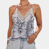 Camisole-top med blondedetaljer og leopardprint til kvinder