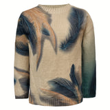 Striktrøje med fjerprint – Elegant og kunstnerisk look