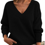 Dame sweater med V-hals og afslappet pasform