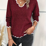 Beige dame striktrøje med V-hals – Elegant og blød sweater til hverdag